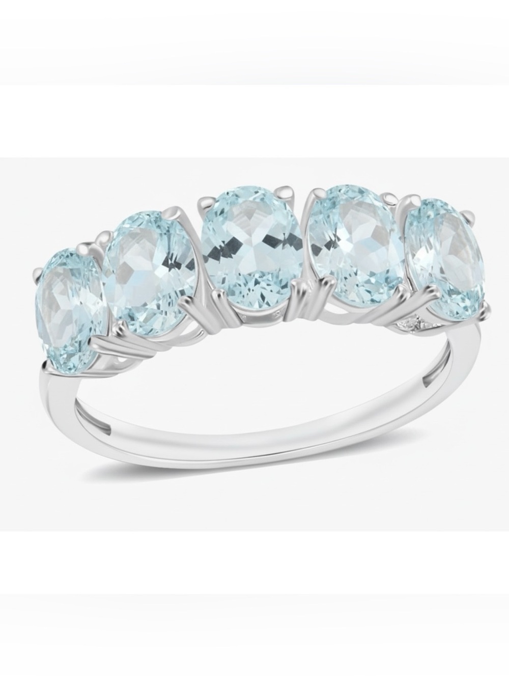 DJoy Womens Mangoro Aquamarine 5 Stone Ring in Platinum/Sterling Silver Size 6